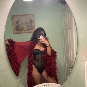 red/maroon feather robe